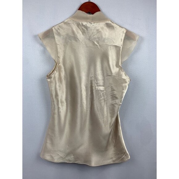 Susan Lucci Medium Satin Beige Blouse With Tie Front & Cap Sleeves - Picture 5 of 5